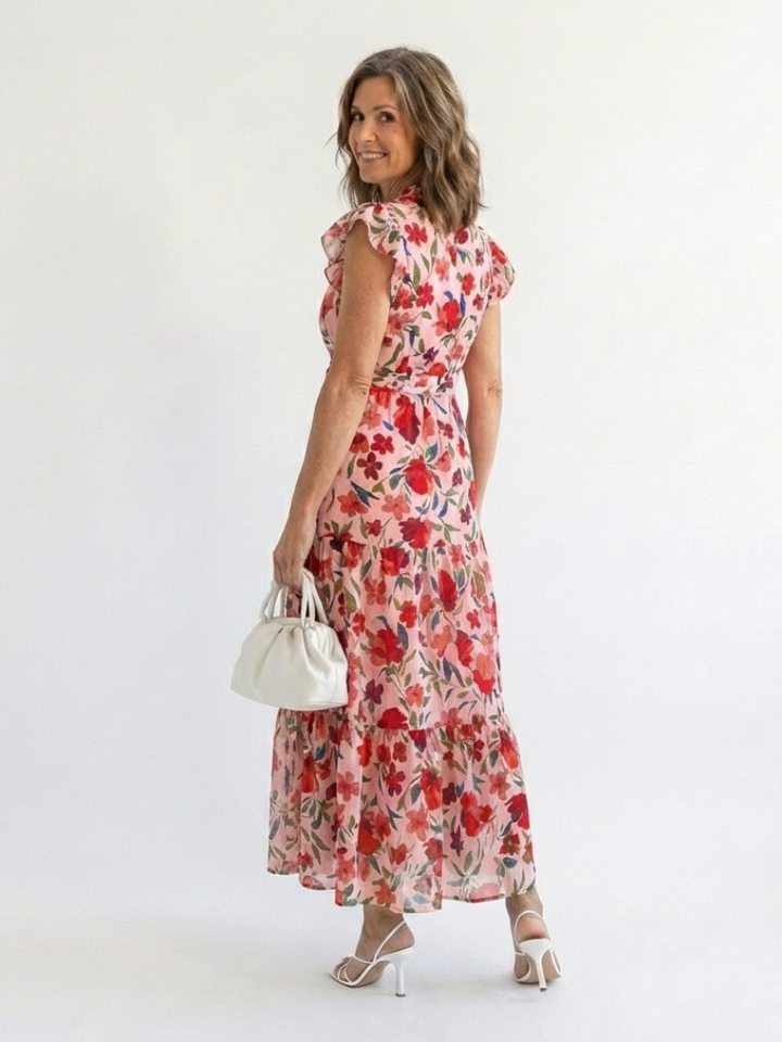 Emma | Floral V Neck Tiered Midi Dress