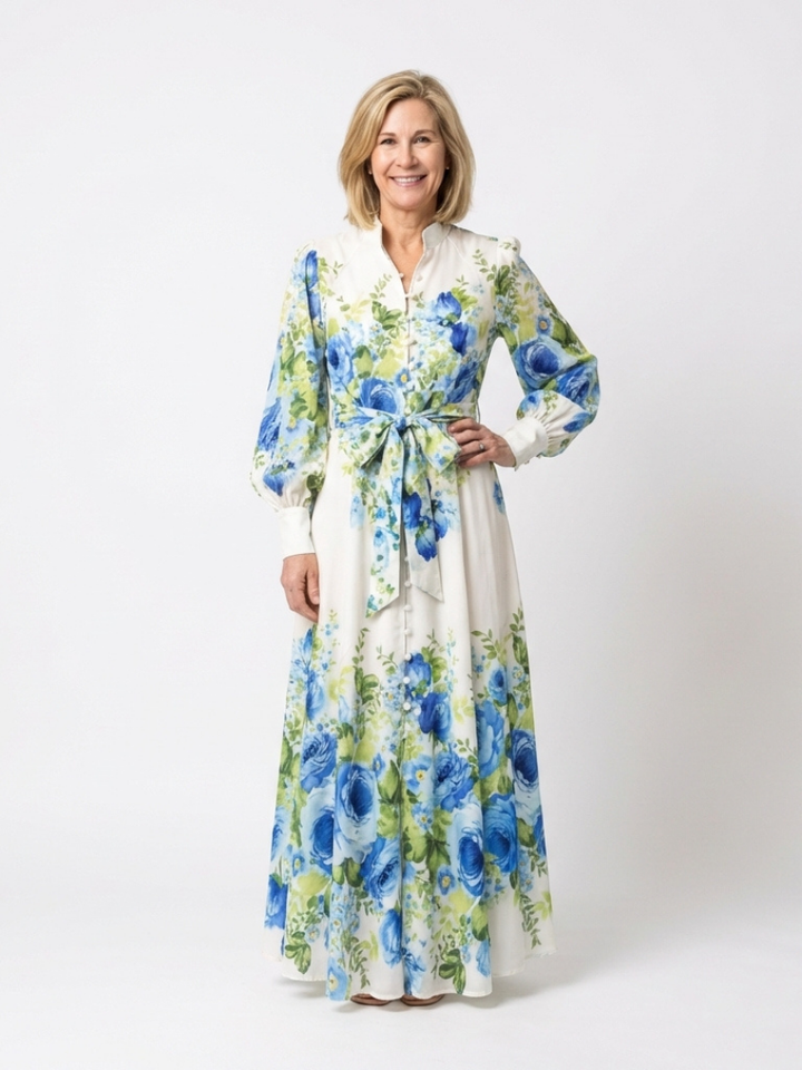 Maris | Long Sleeve Floral Button Front Maxi Dress