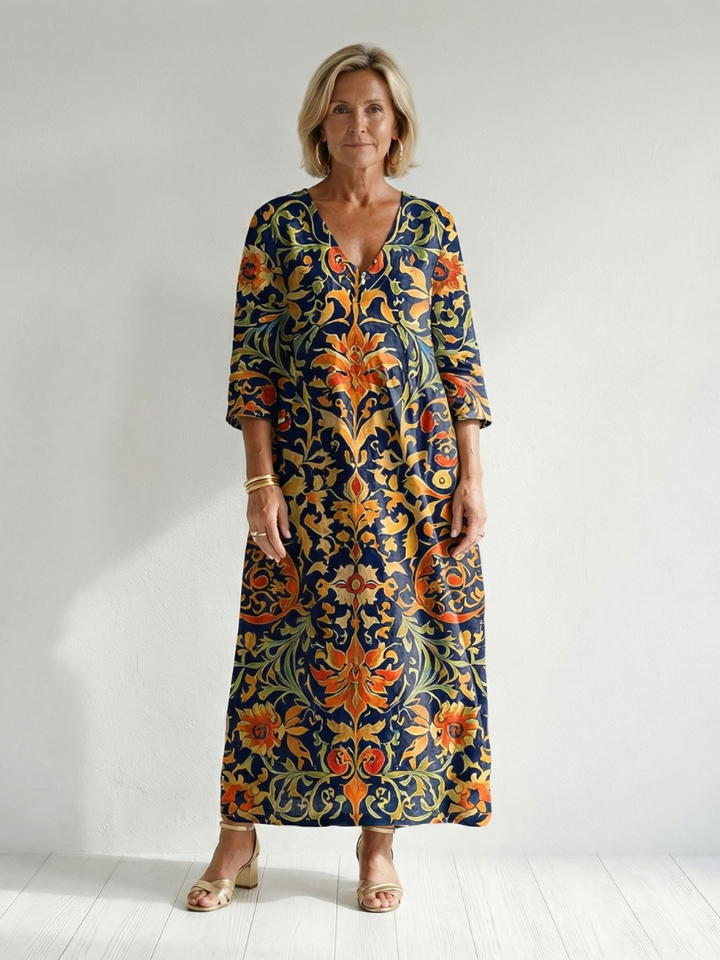Evania | Clean Ornate Floral Midi Dress