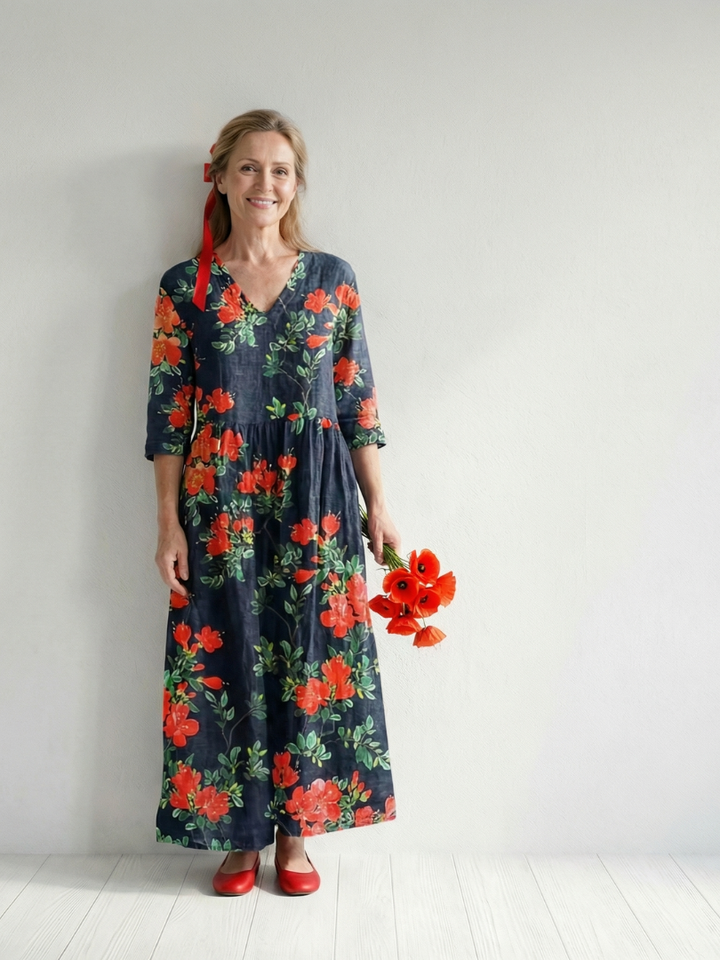 Virelle | Calm Drape Floral Midi Dress