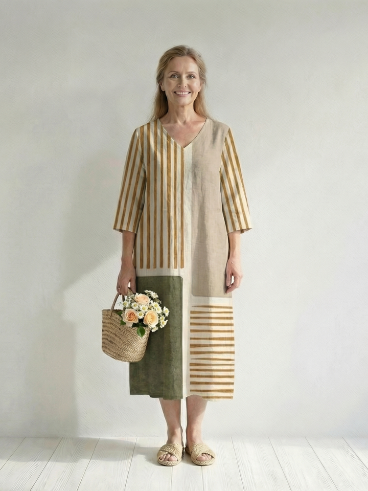 Loriel | Light Mixed Stripe Midi Dress