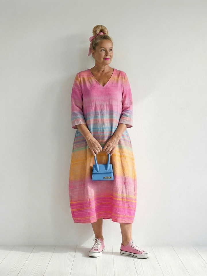 Mireya | Ease Gradient Stripe Midi Dress