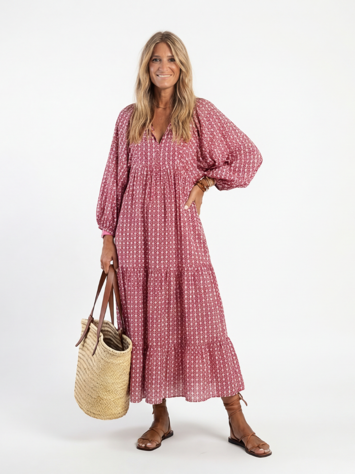 Elinor | Geometric Print Long Sleeve Midi Dress
