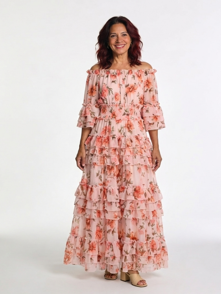 Elara | Off Shoulder Floral Ruffle Tiered Maxi Dress