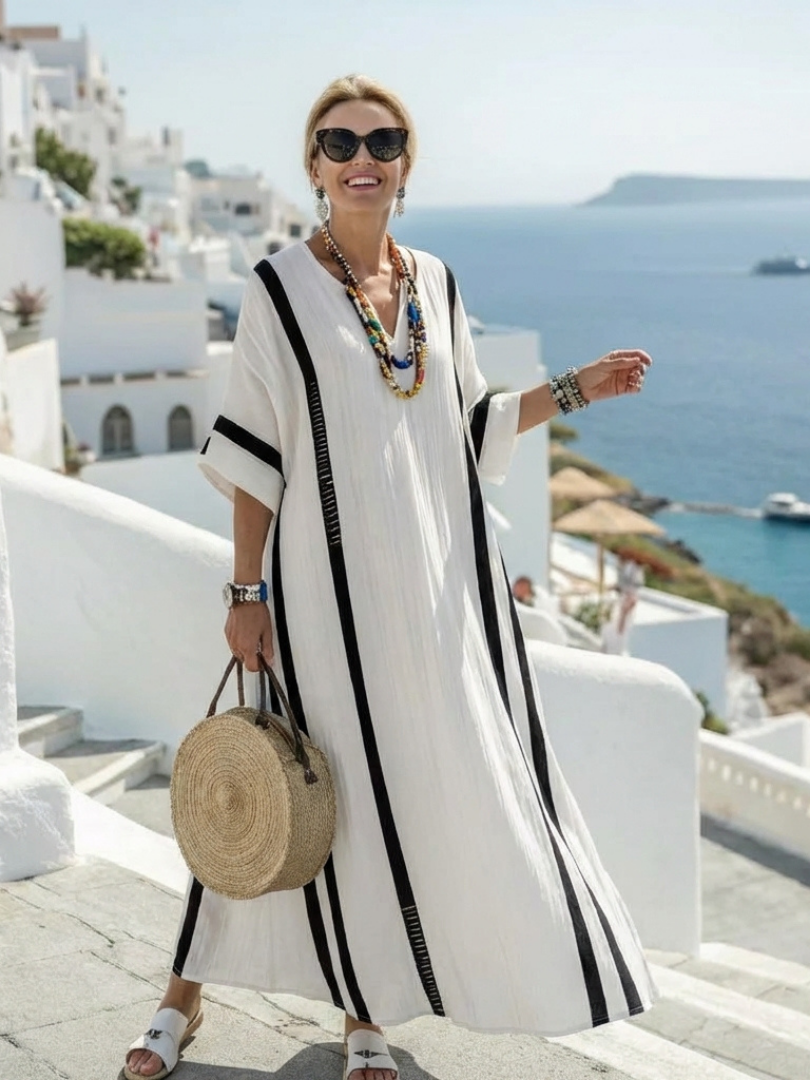 Thalia | Short Sleeve Color Block Striped Maxi Dress
