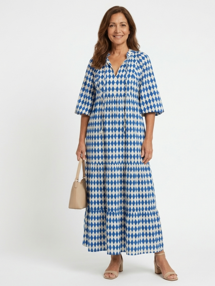 Avena | Diamond Print Tiered Midi Dress