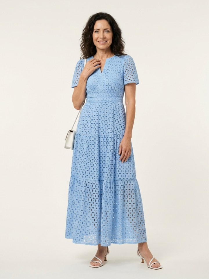 Arielle | V Neck Short Sleeve Tiered Midi Dress