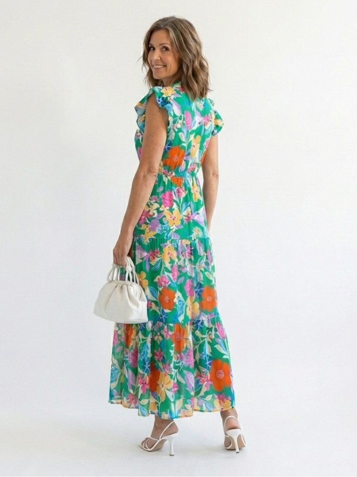 Emma | Floral V Neck Tiered Midi Dress
