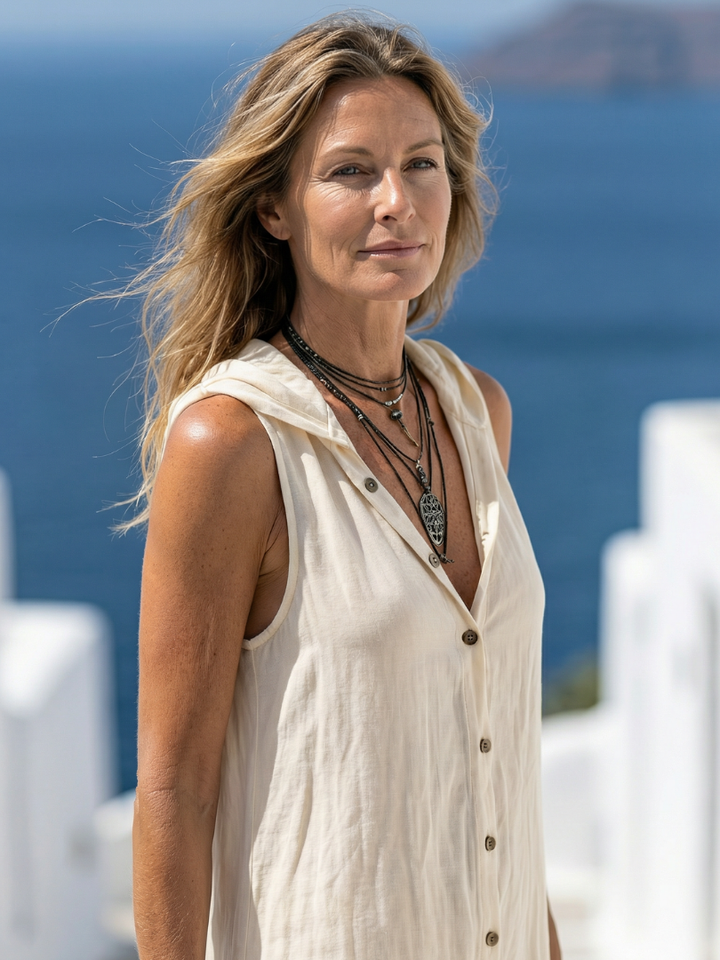 Eleni | Sleeveless Button Front Hooded Maxi Dress