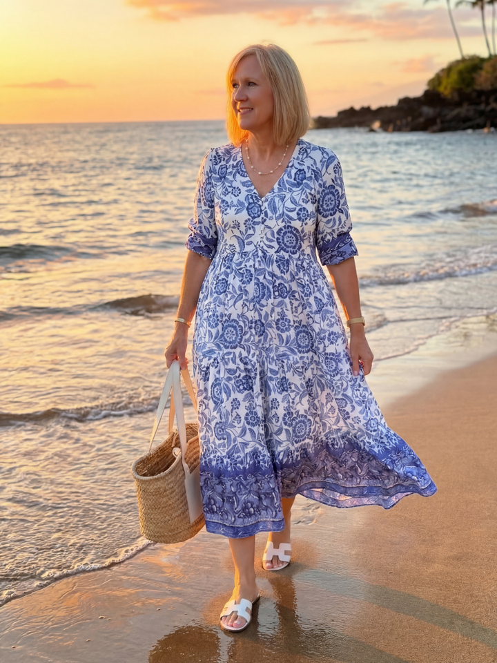 Zina | Porcelain Midi Dress