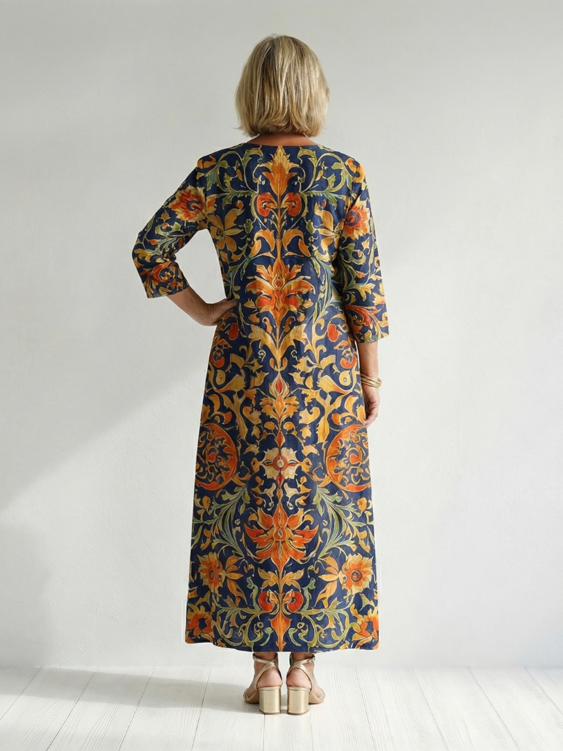 Evania | Clean Ornate Floral Midi Dress
