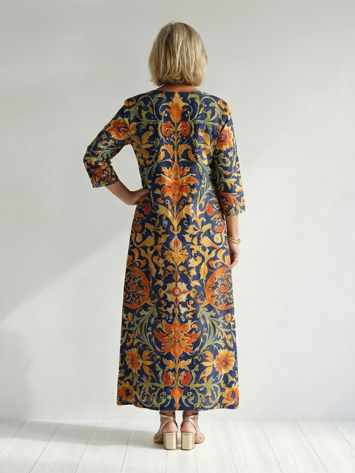 Evania | Clean Ornate Floral Midi Dress