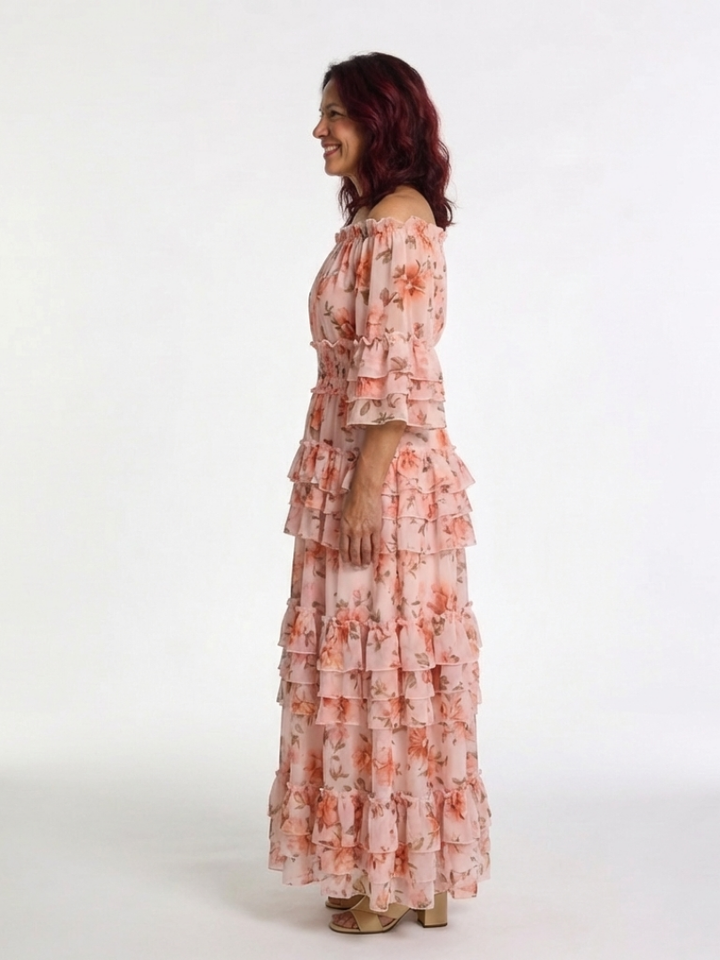 Elara | Off Shoulder Floral Ruffle Tiered Maxi Dress