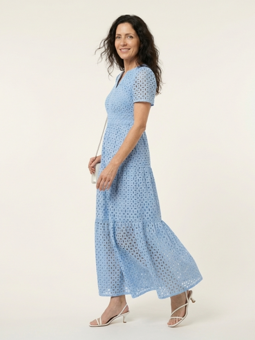 Arielle | V Neck Short Sleeve Tiered Midi Dress
