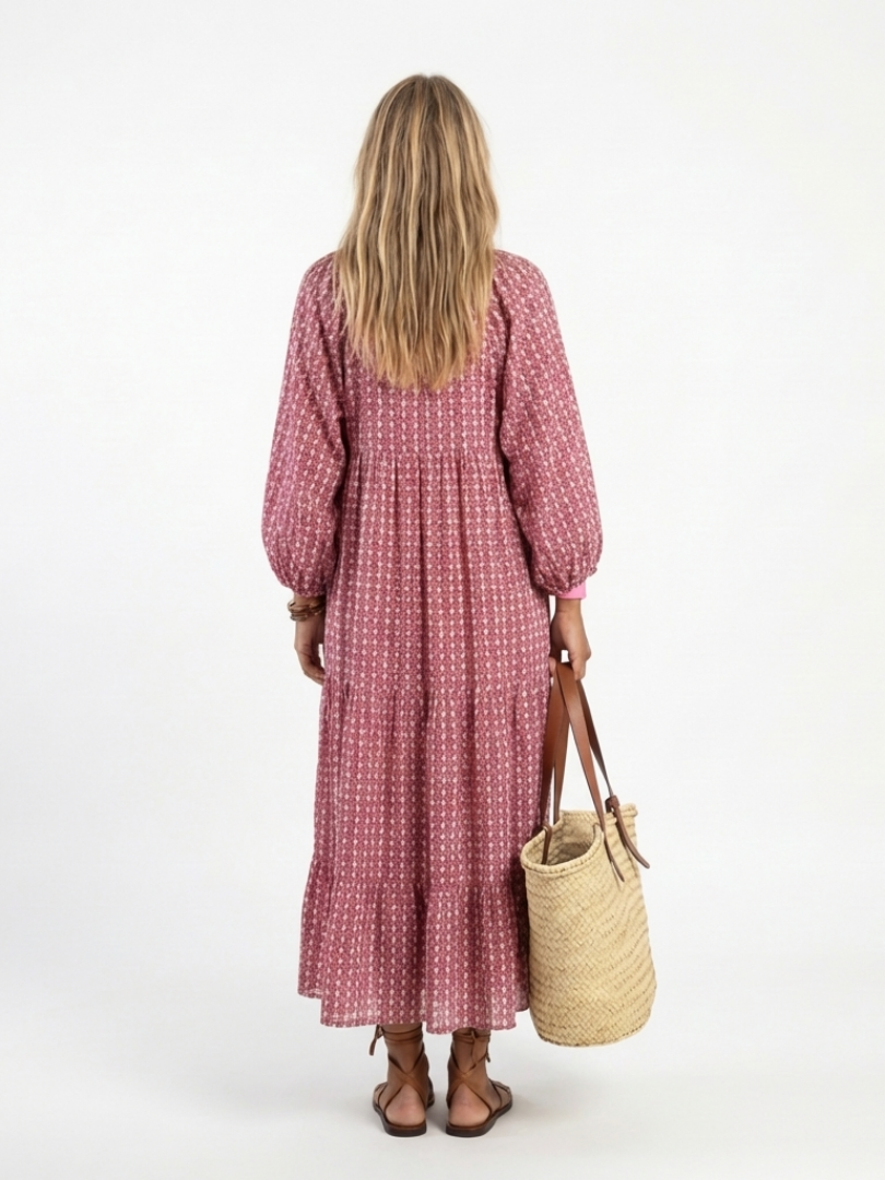 Elinor | Geometric Print Long Sleeve Midi Dress