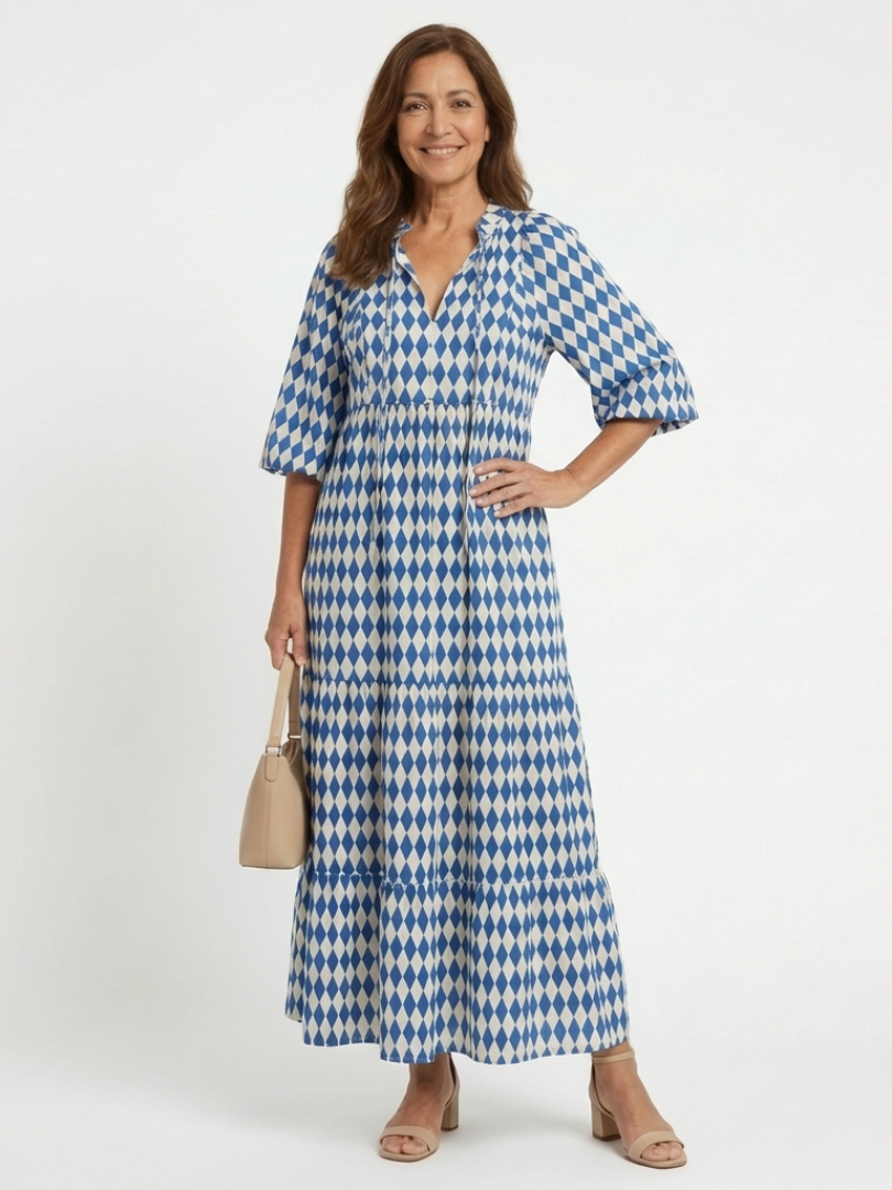 Avena | Diamond Print Tiered Midi Dress