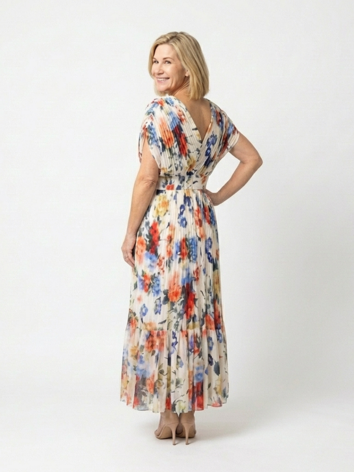 Hannah | Short Sleeve Pleated Floral Midi Dress