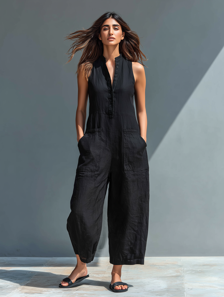Elara | Sleeveless Linen Blend Jumpsuit