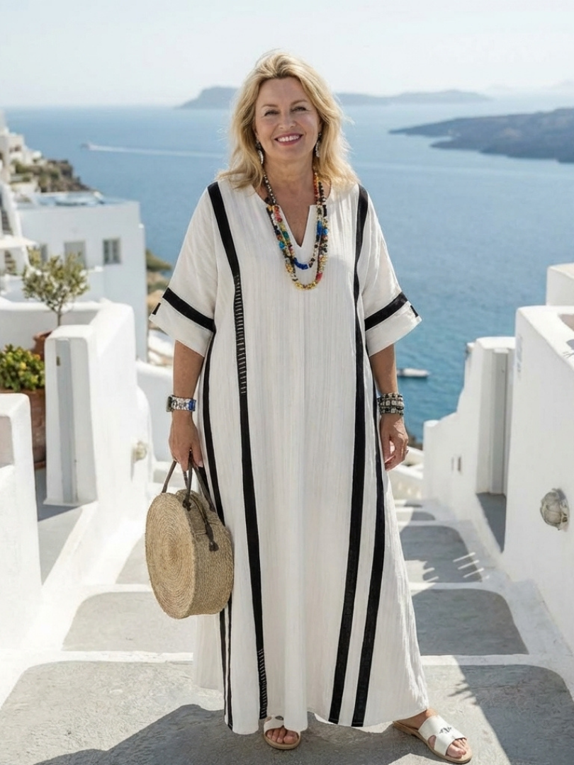 Thalia | Short Sleeve Color Block Striped Maxi Dress