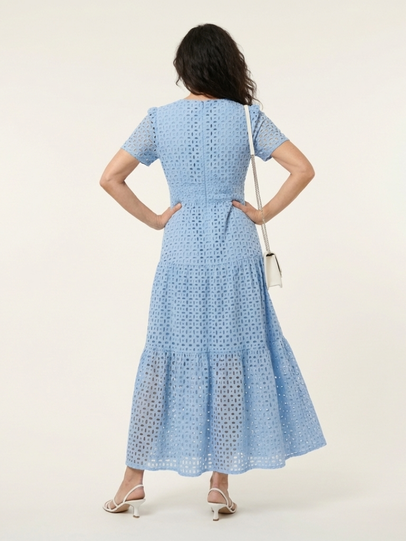 Arielle | V Neck Short Sleeve Tiered Midi Dress