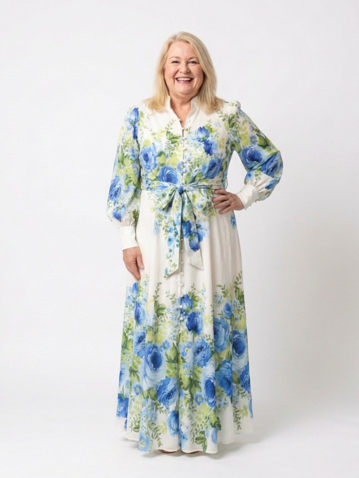 Maris | Long Sleeve Floral Button Front Maxi Dress