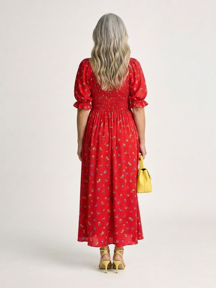 Soraya | Square Neck Floral Puff Sleeve Midi Dress