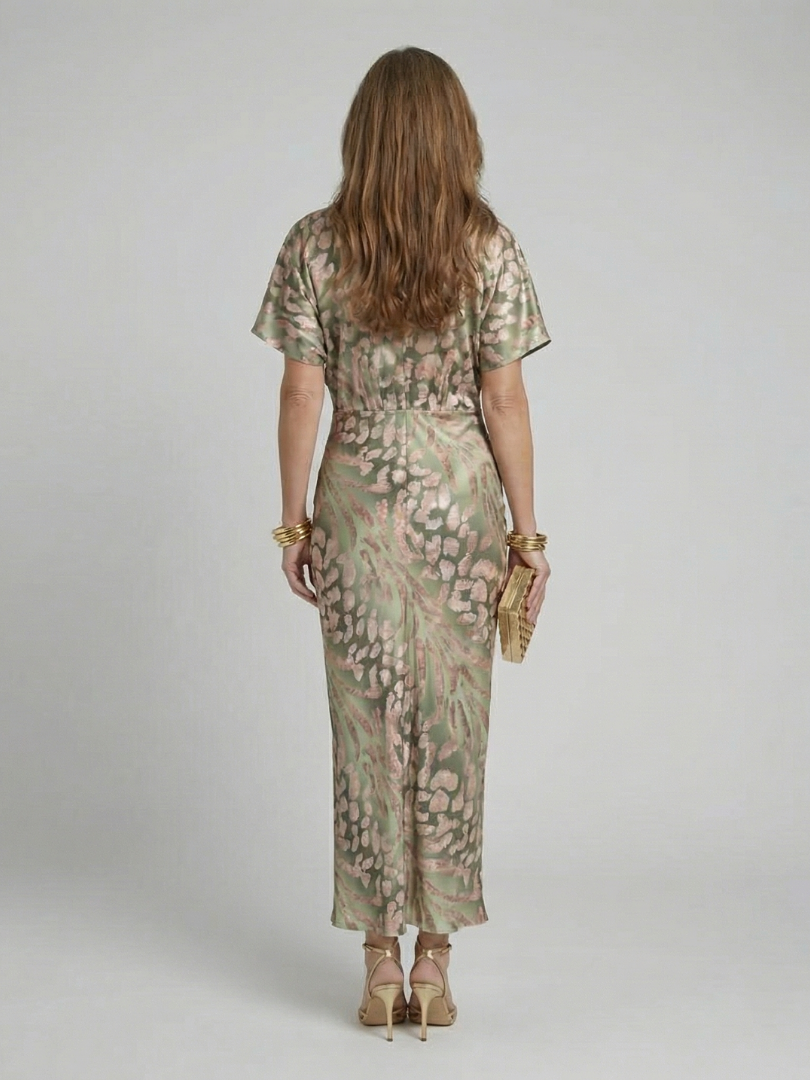 Zanele | Abstract Print V Neck Twist Waist Midi Dress