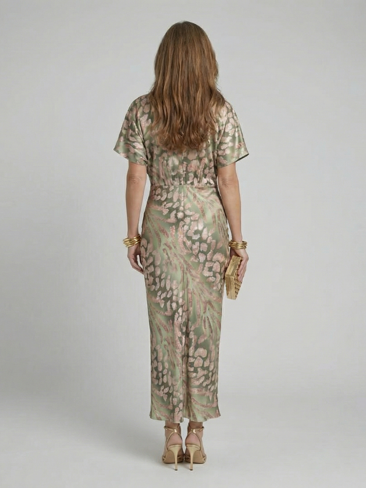 Zanele | Abstract Print V Neck Twist Waist Midi Dress