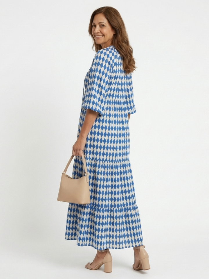 Avena | Diamond Print Tiered Midi Dress
