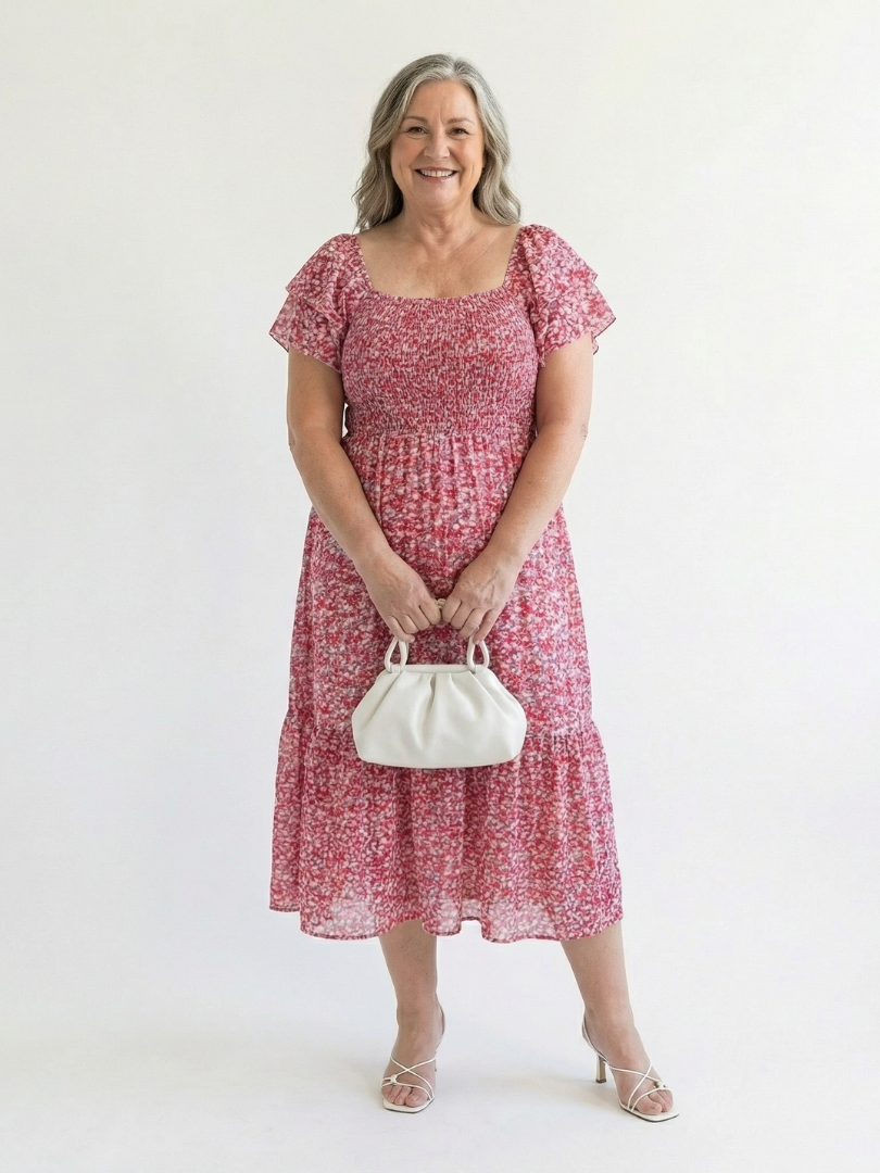 Velora | Off Shoulder Floral Smocked Midi Dress