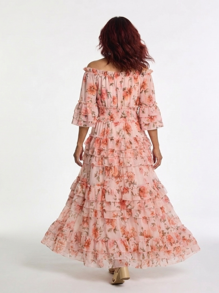 Elara | Off Shoulder Floral Ruffle Tiered Maxi Dress