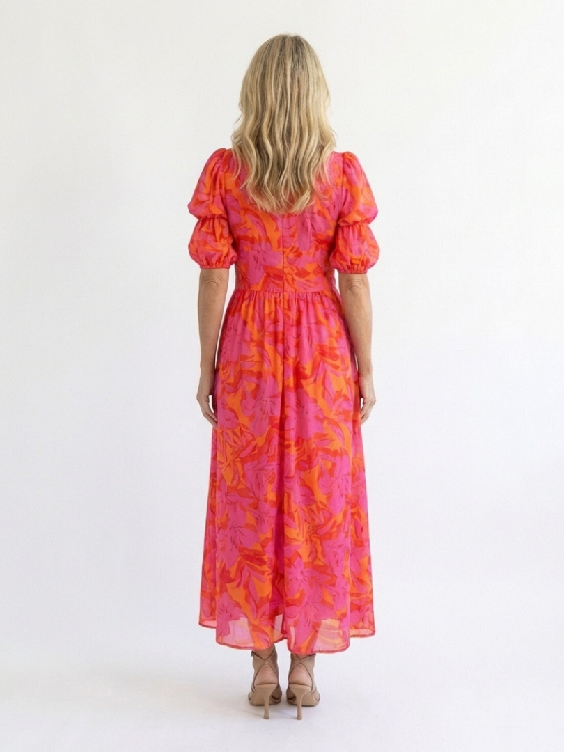 Sophie | Floral V Neck Puff Sleeve Midi Dress