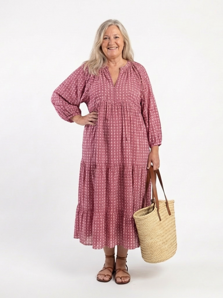 Elinor | Geometric Print Long Sleeve Midi Dress