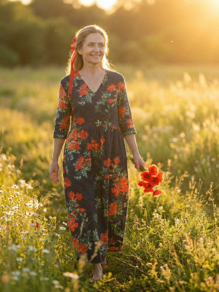 Virelle | Calm Drape Floral Midi Dress