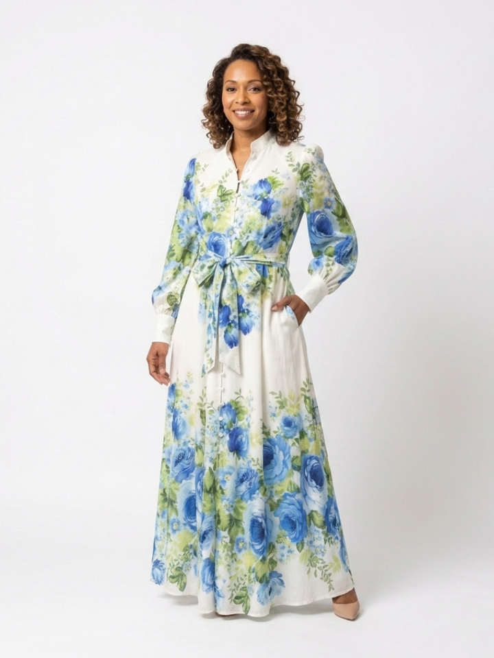 Maris | Long Sleeve Floral Button Front Maxi Dress