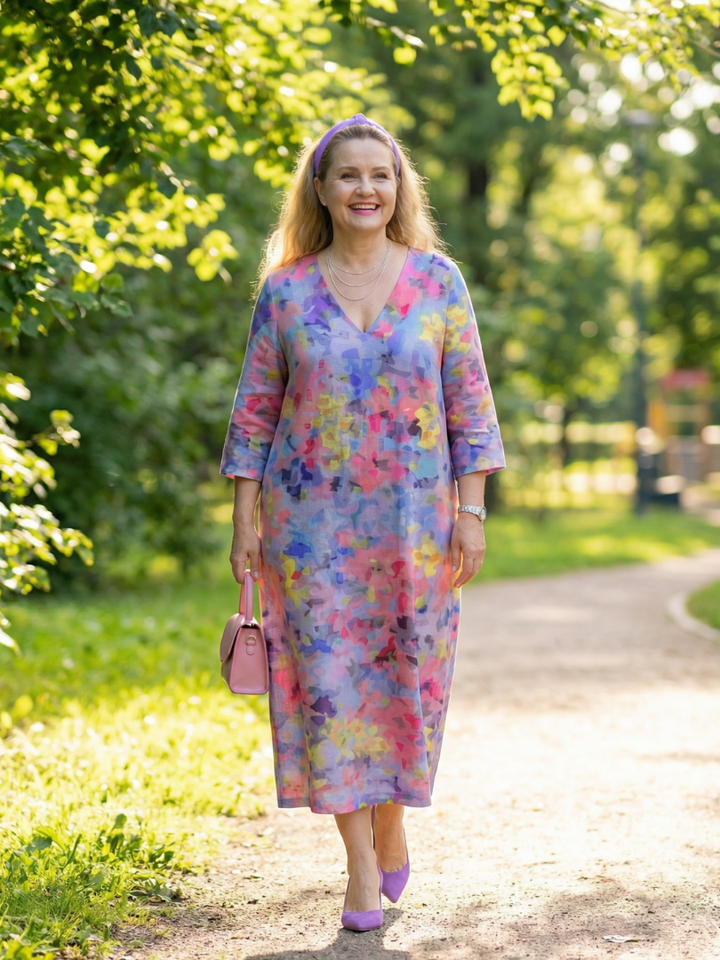 Almira | Abstract Floral Midi Dress