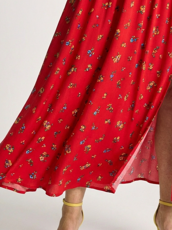 Soraya | Square Neck Floral Puff Sleeve Midi Dress