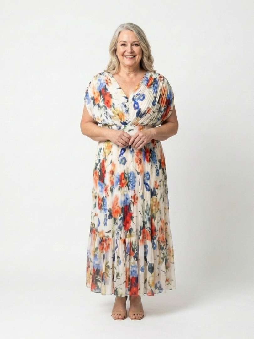 Hannah | Short Sleeve Pleated Floral Midi Dress