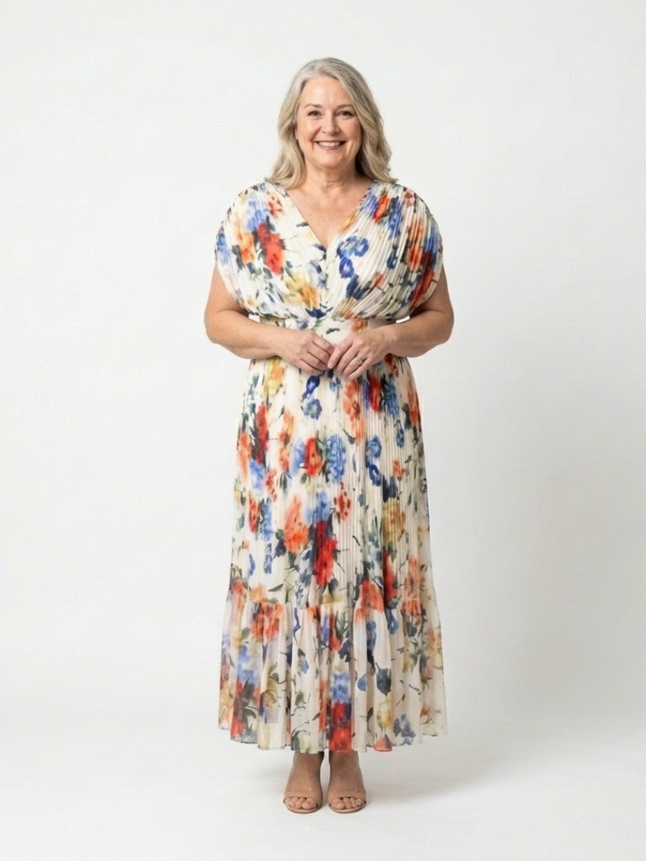 Hannah | Short Sleeve Pleated Floral Midi Dress