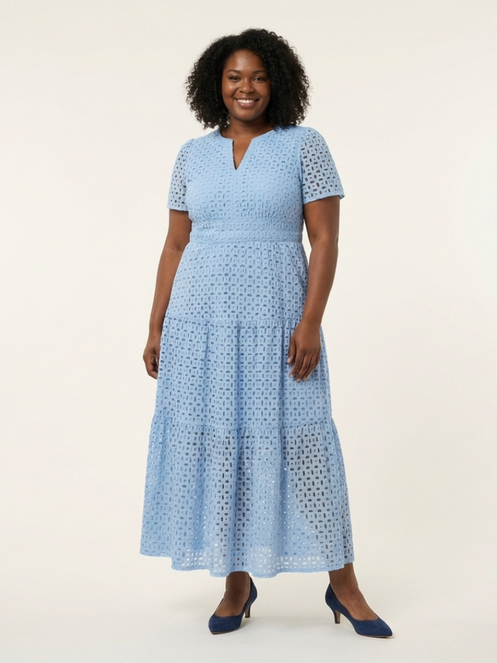 Arielle | V Neck Short Sleeve Tiered Midi Dress