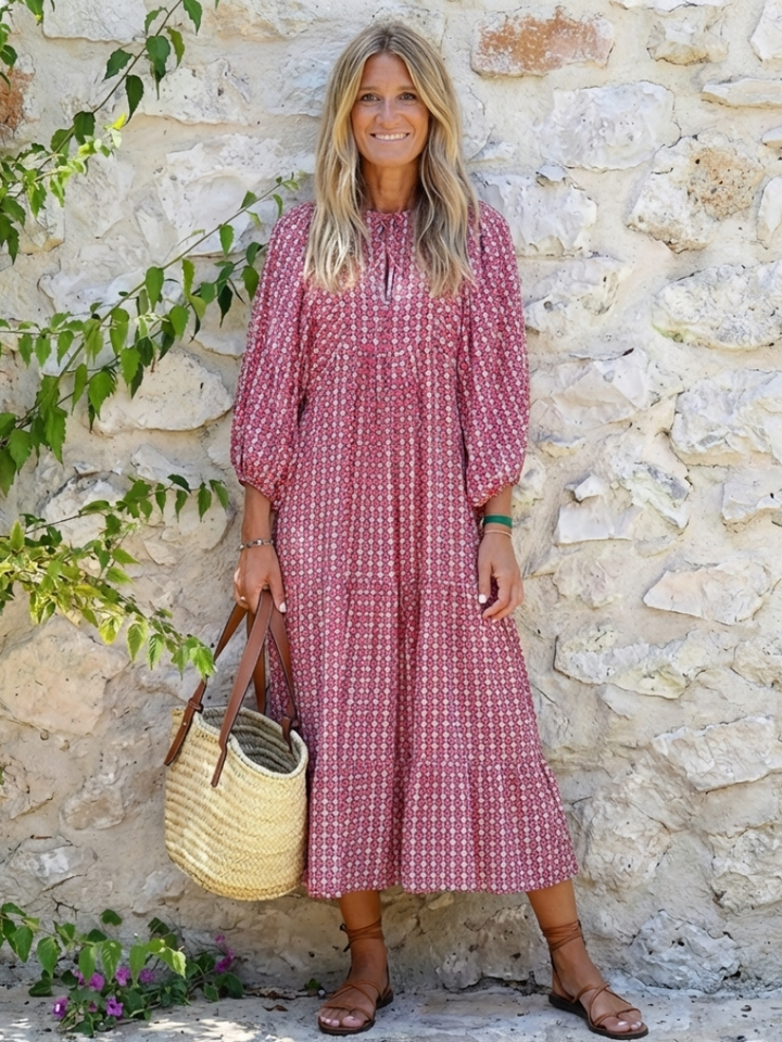 Elinor | Geometric Print Long Sleeve Midi Dress