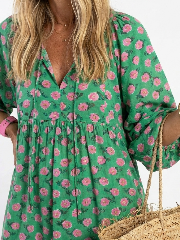 Lioren | Floral Print V Neck Tiered Midi Dress