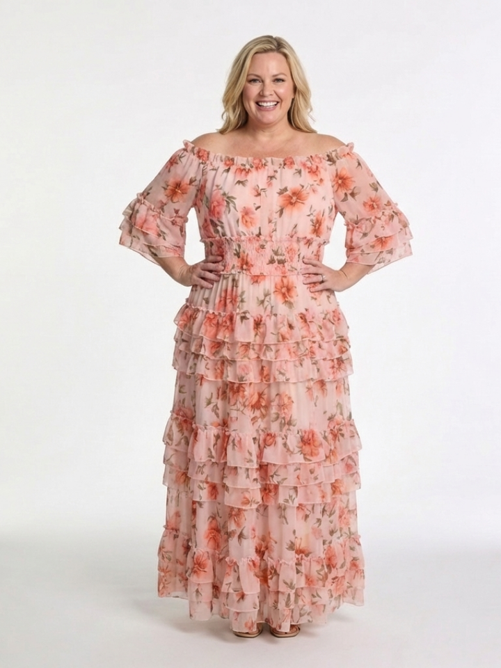 Elara | Off Shoulder Floral Ruffle Tiered Maxi Dress