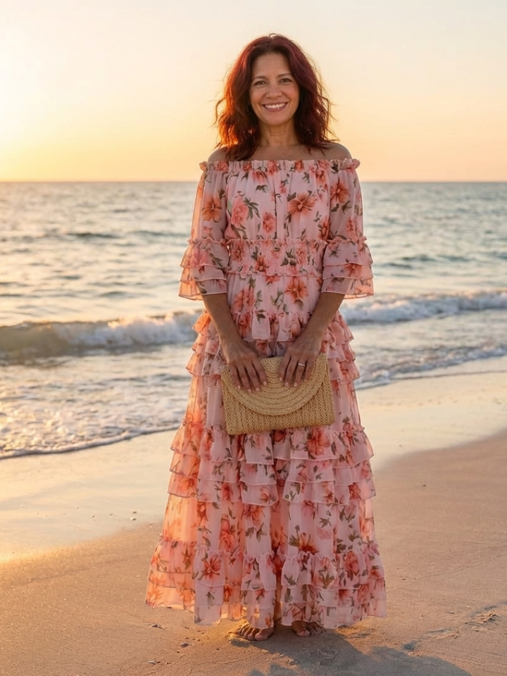 Elara | Off Shoulder Floral Ruffle Tiered Maxi Dress