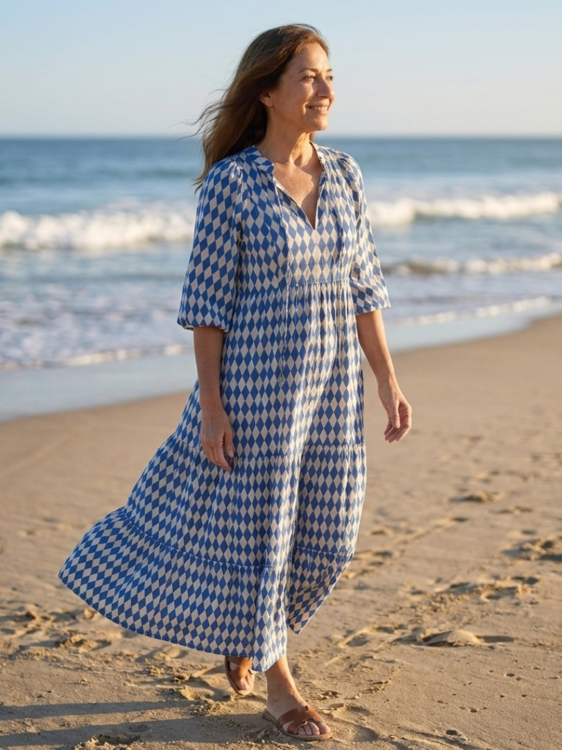 Avena | Diamond Print Tiered Midi Dress