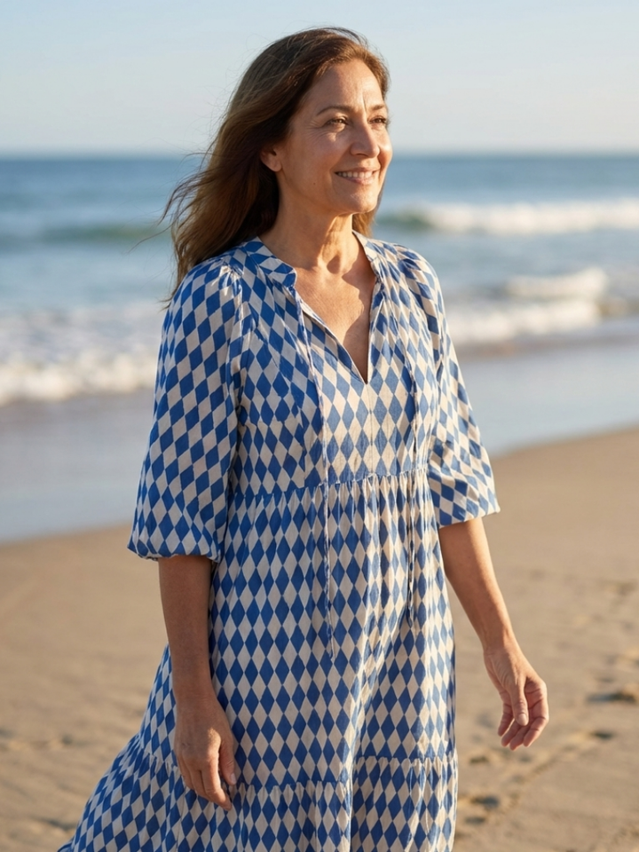 Avena | Diamond Print Tiered Midi Dress