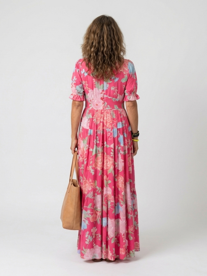 Ava | Short Sleeve V Neck Floral Midi Dress