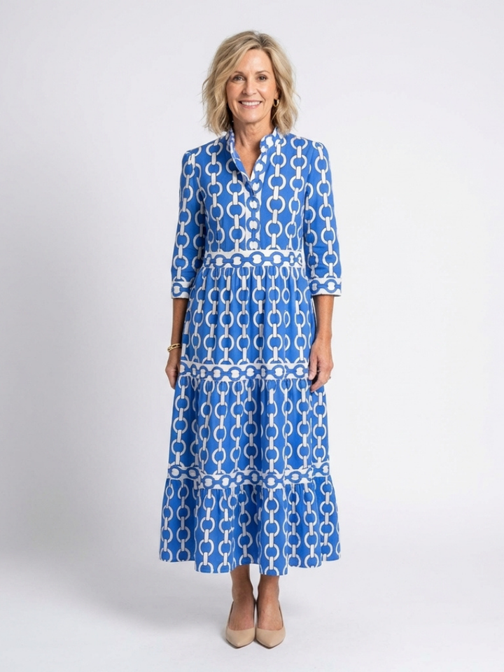 Nina | Three Quarter Sleeve Chain Pattern Midi Dress