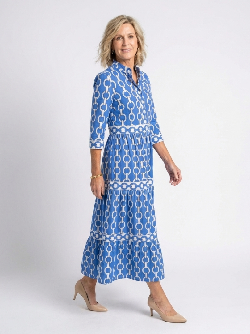 Nina | Three Quarter Sleeve Chain Pattern Midi Dress