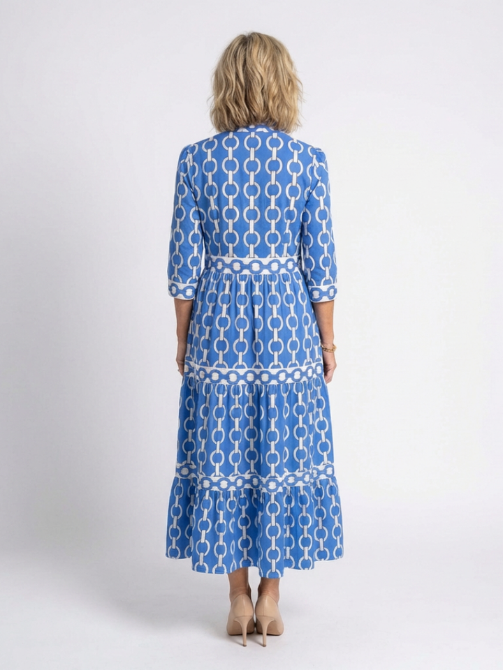 Nina | Three Quarter Sleeve Chain Pattern Midi Dress